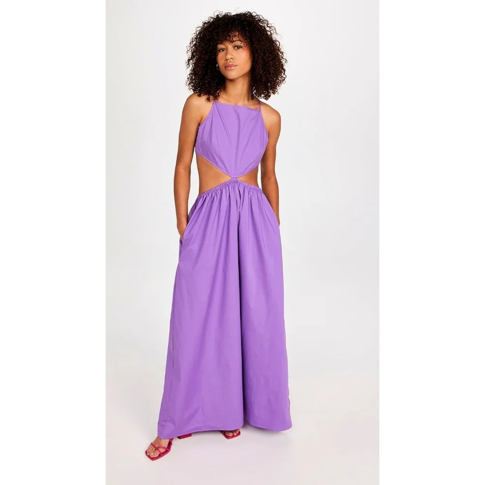 STAUD Myla Amethyst Cut Out Cotton Poplin Maxi Dress - Picture 3 of 15